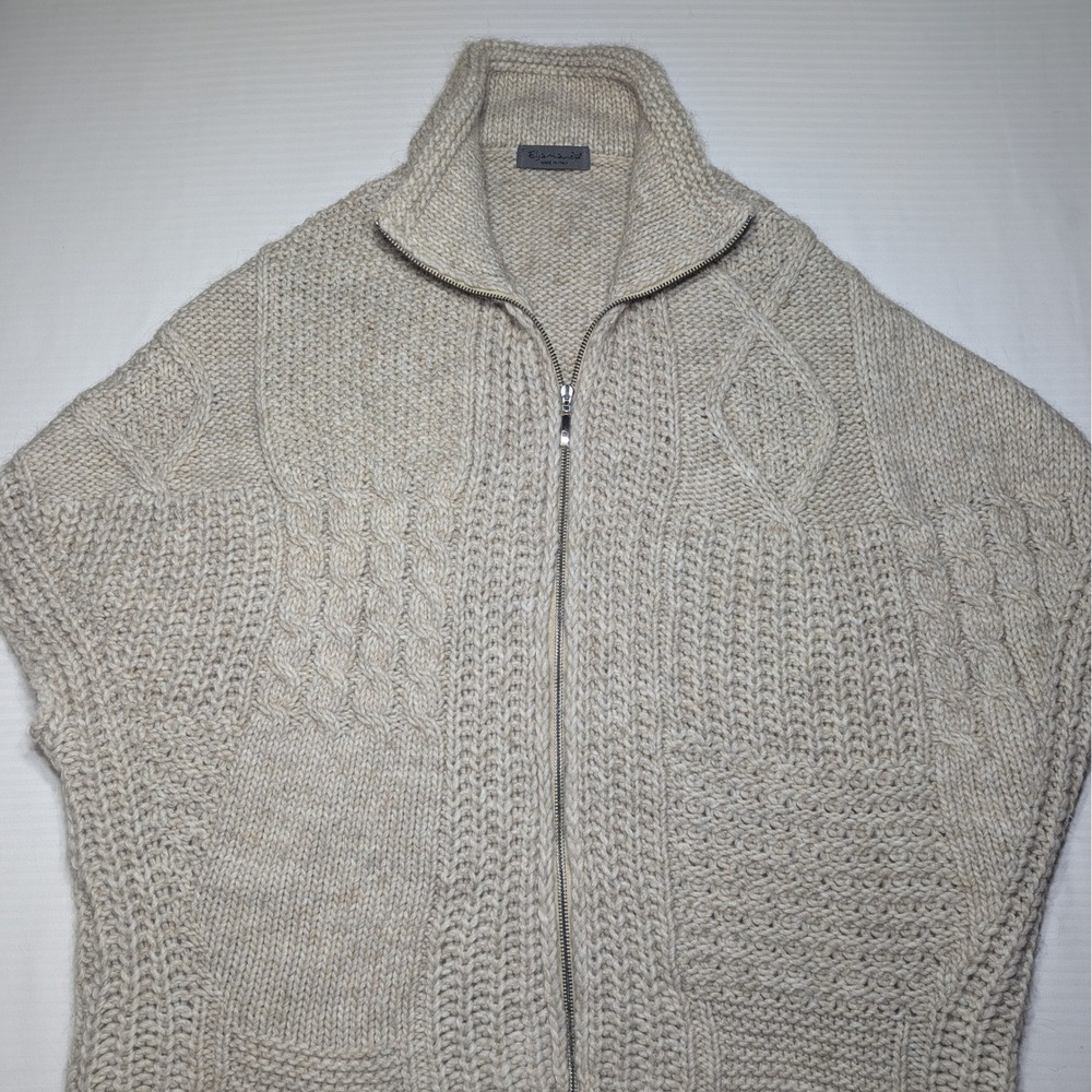 Elsamanda Italy Women Wool Alpaca Cable Knit Cardigan Zip Sweater One Size Beige